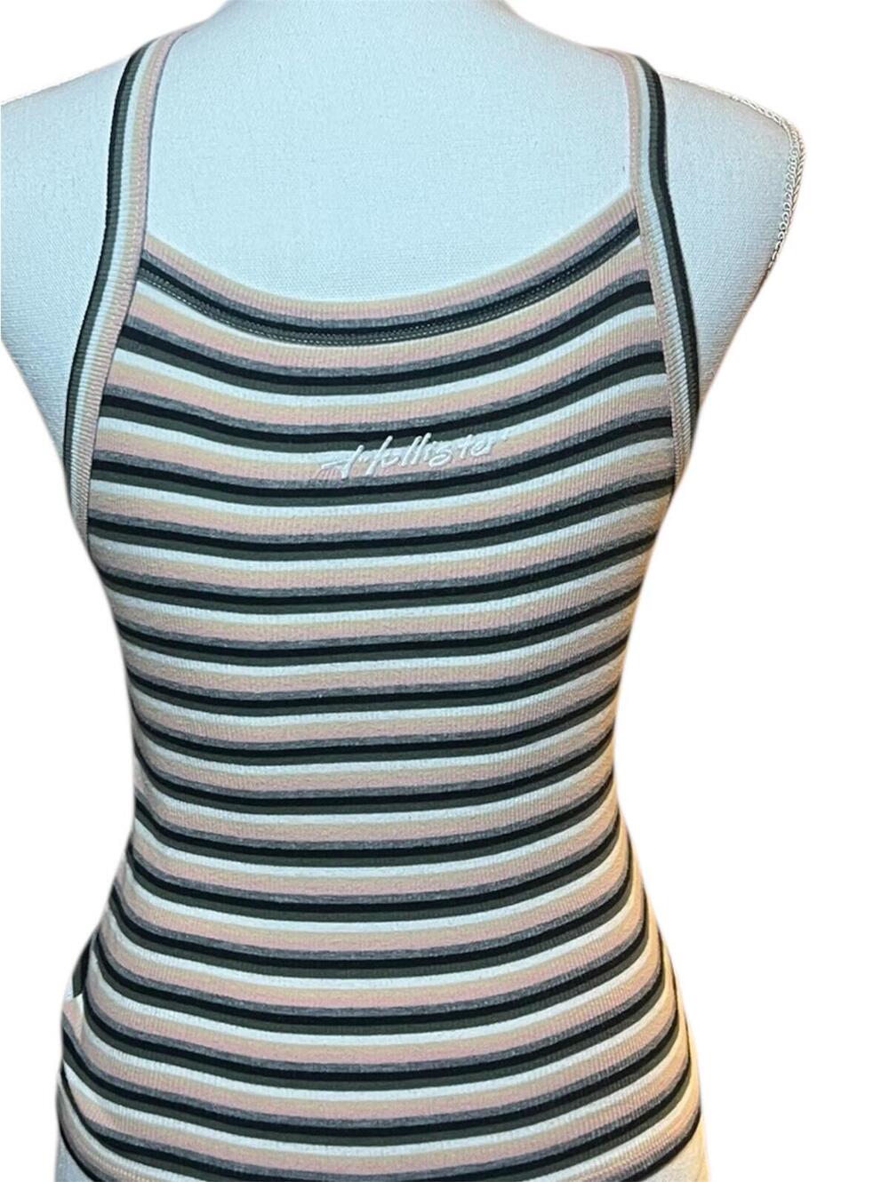 Hollister Ribbed Striped Halter Tank Top Neutral Women Small Racerback High Neck